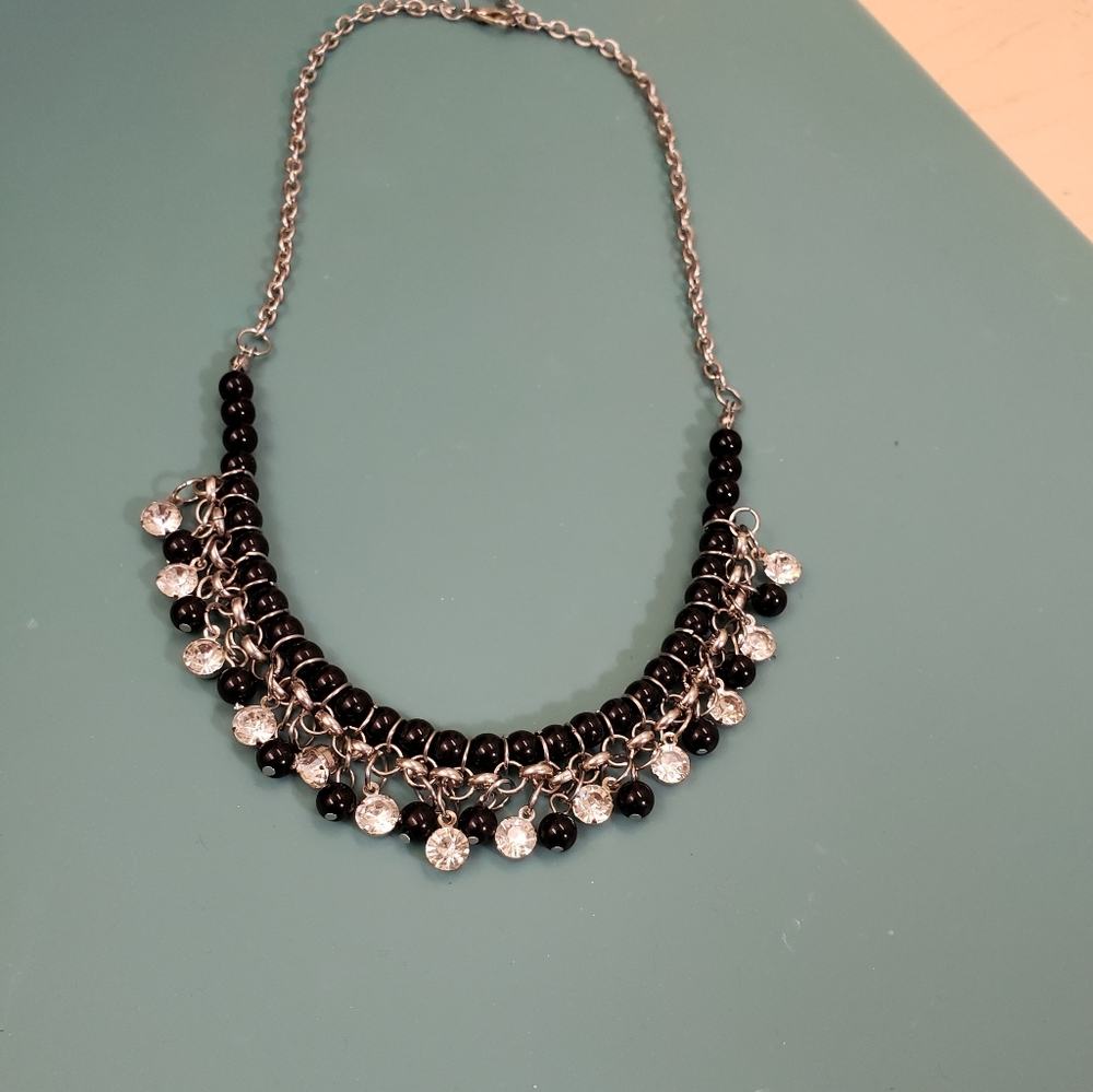 Vintage silver, multi bead, rhinestone jeweled dangle charms statement necklace - Picture 9 of 9